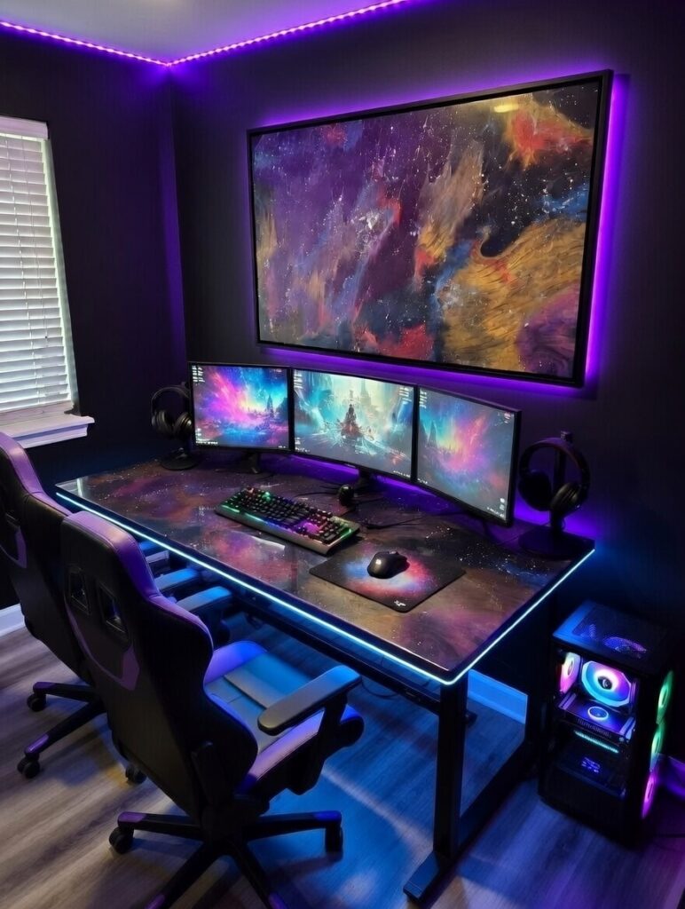Nebula Luminary gaming desk with a glowing resin top