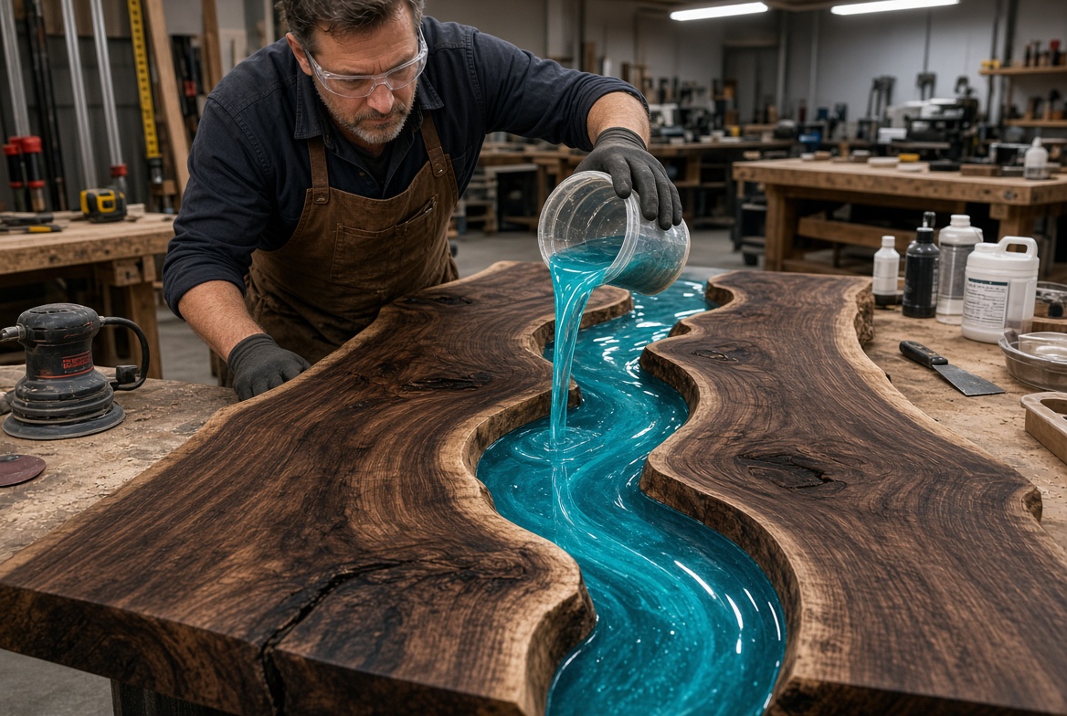 Making a river table with wood slabs and epoxy resin