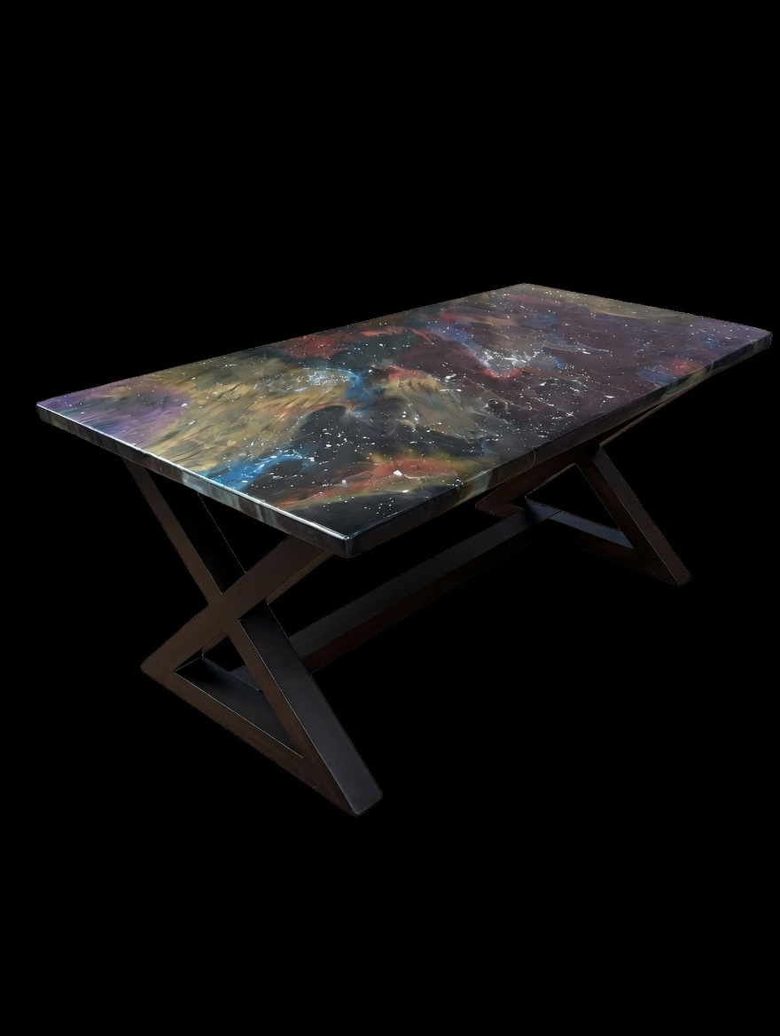 Clear resin table with fibre optic lights