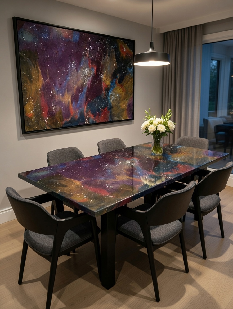Nebula Luminary resin dining table with fibre optic stars