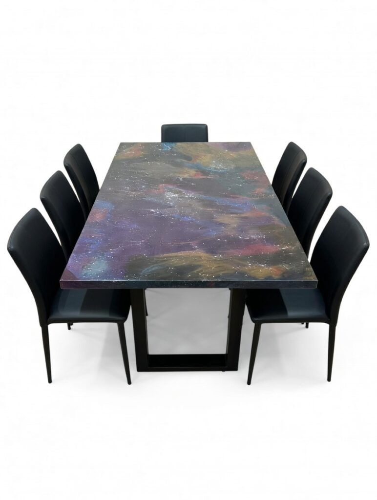 Nebula resin dining table with fibre optic lights