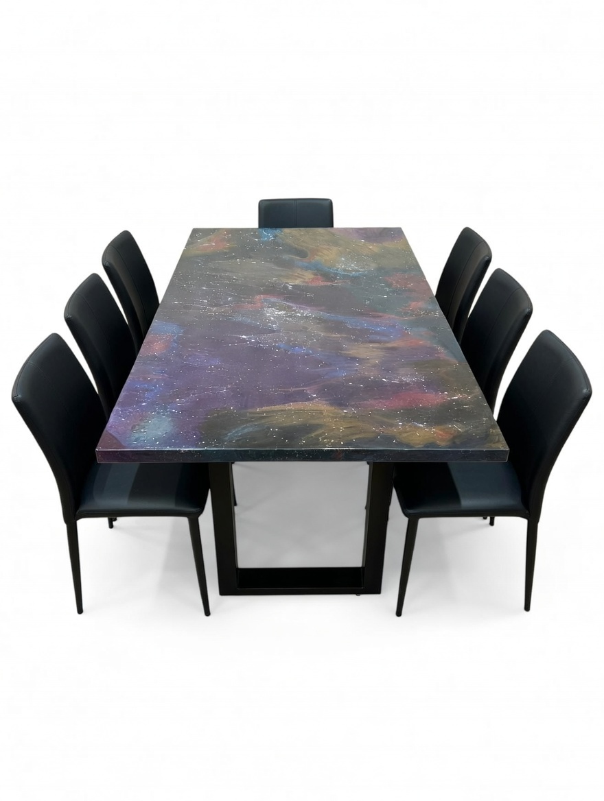 Nebula resin dining table with fibre optic lights