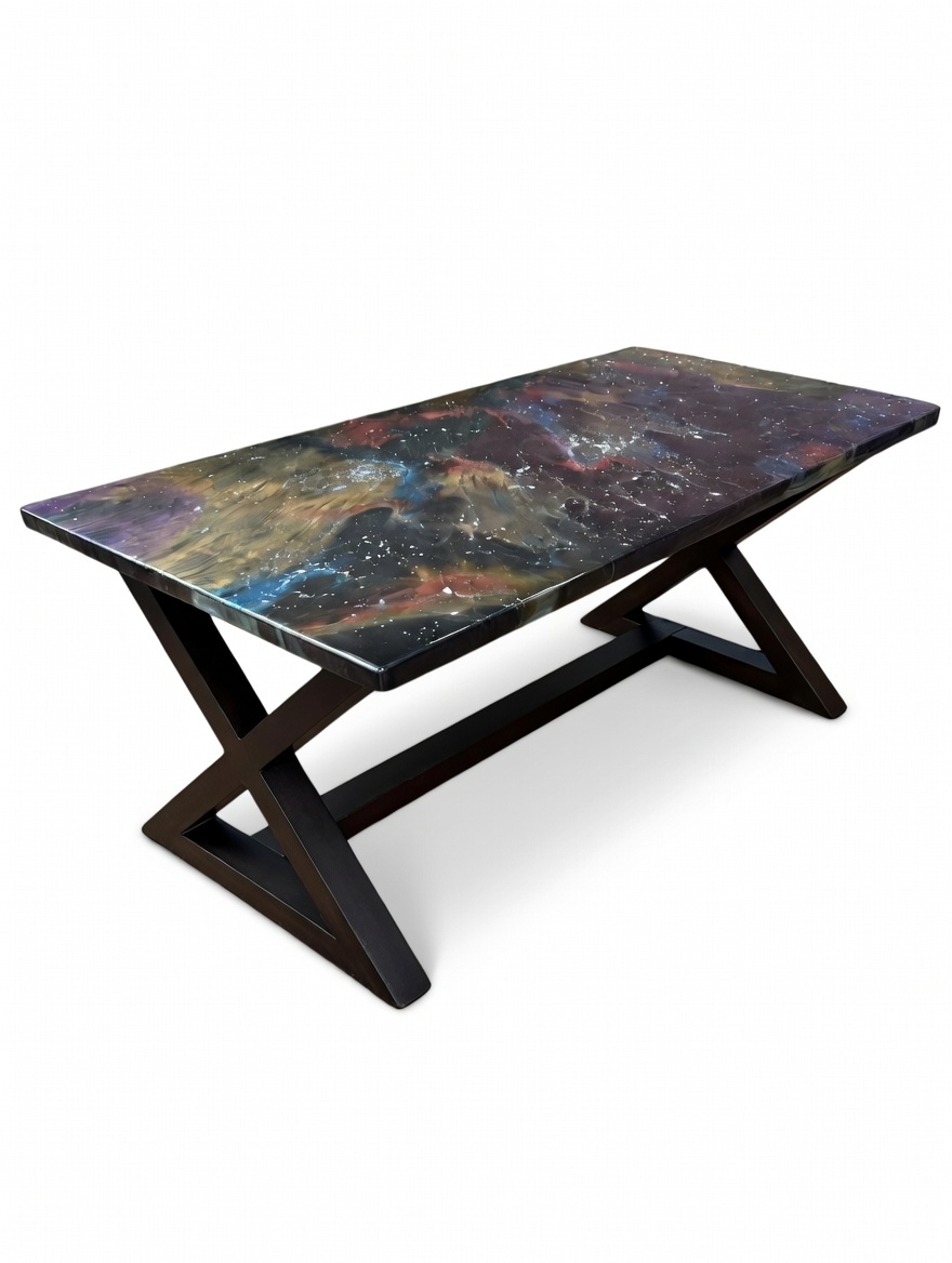 Fibre optic resin table in a living room