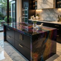 Kitchen worktop with a fibre optic resin inlay