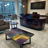 Nebula Luminary office collection resin desk glowing in the dark