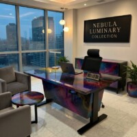 Nebula resin office furniture with fibre optic lighting